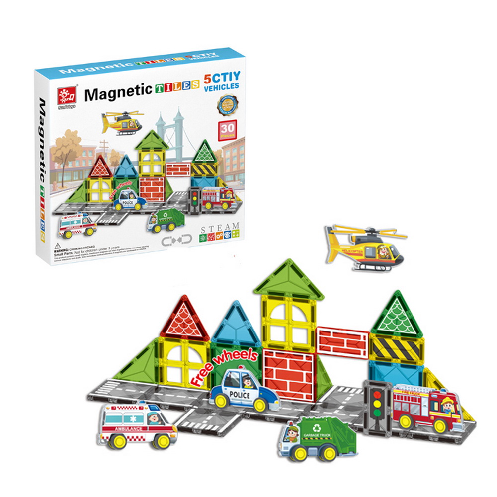 BLOQUES MAGNETICOS 30 PCS. CIUDAD Y VEHICULOS