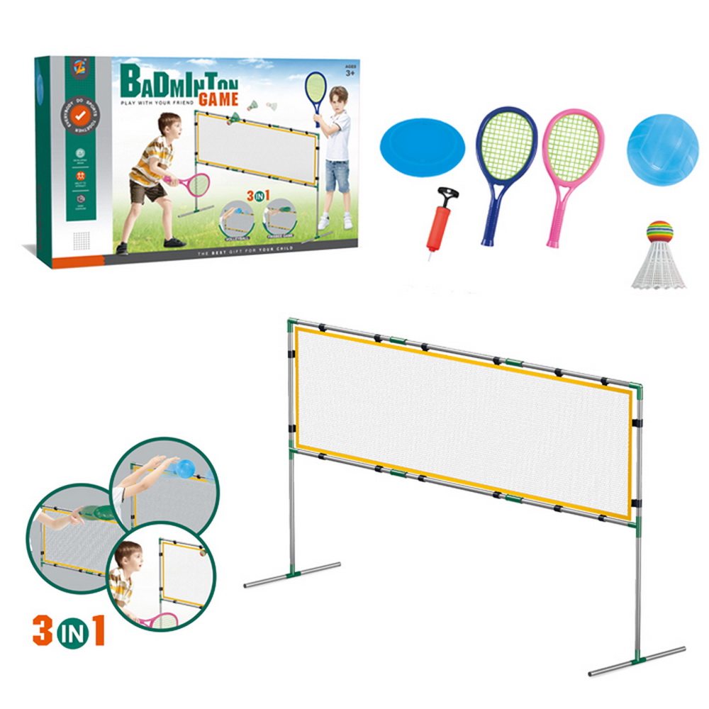 JUEGO DEPORTES 3 EN 1 (BADMINTON,FRISBEE Y VOLLEYBALL)
