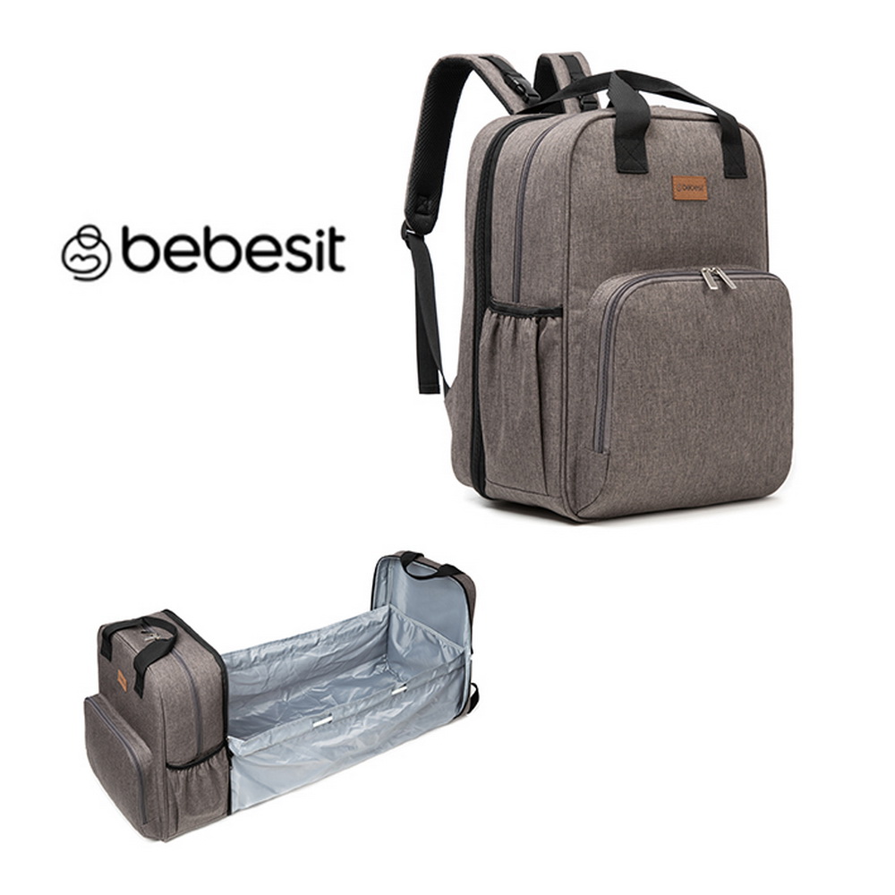 MOCHILA MATERNAL 3 EN 1 PAÑALERA CUNA Y MUDADOR PORTÁTIL GRIS