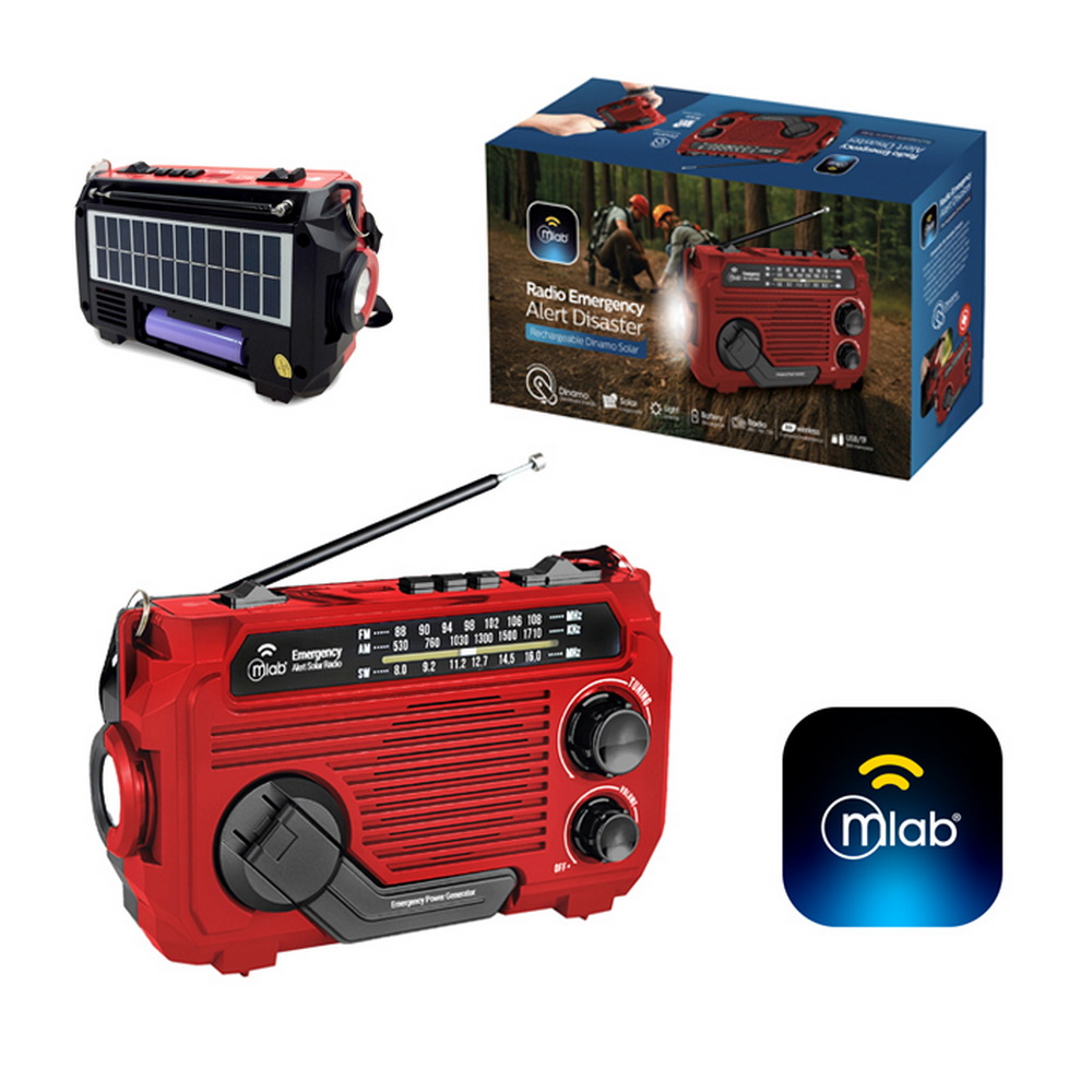RADIO EMERGENCIA DINAMO SOLAR LINTERNA RECARGABLE ALERT DISASTER RED